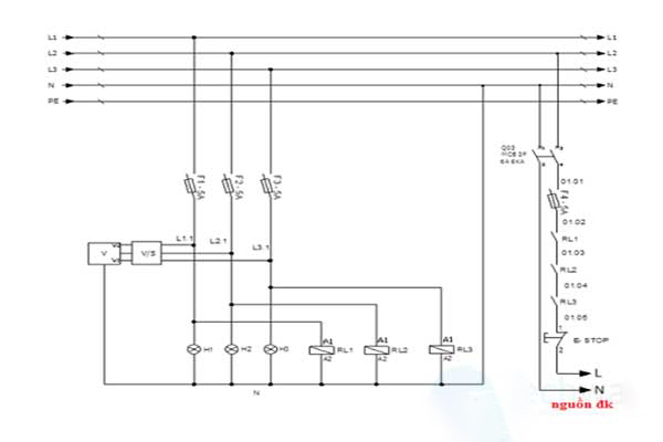 Hình ảnh sơ đồ đấu nối mạch bảo vệ mất pha đơn giản